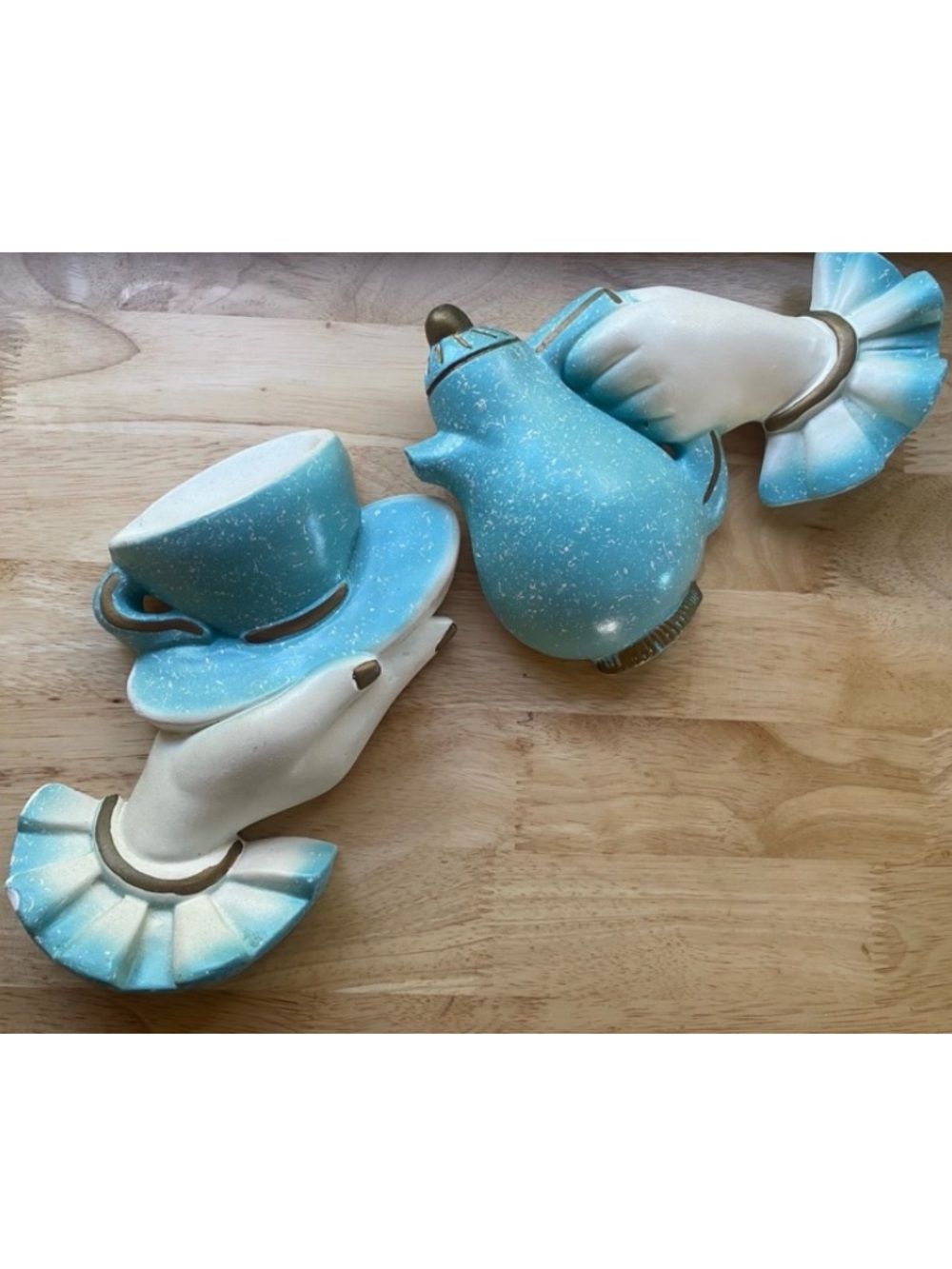 1950s Chalkware Tea and Teacup Wall plaques